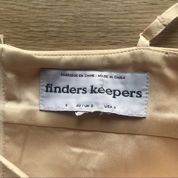 Minimalist Glam FINDERS KEEPERS Midi Bodycon Dress Beige Cutout Size 4 Old Money - Picture 5 of 12